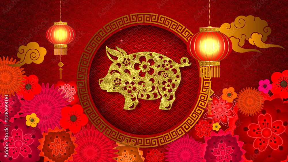 Poster chinese new year also known as the spring festival. digital particles loop background with chinese o
