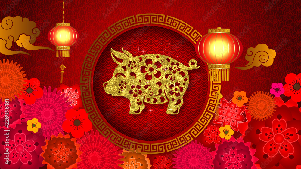Poster chinese new year also known as the spring festival. digital particles loop background with chinese o
