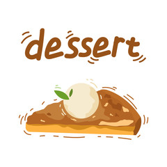 delicious piece of apple pie with vanilla ice cream logo vector