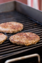 Grilled meat / pork burgers, grill, smoke and light aroma - Cooking grill burgers process