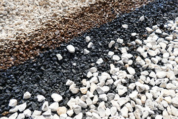 newly constructed asphalt road works, pitch and road

