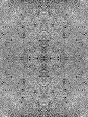 Textured grunge black-white pattern. Abstract symmetric background, kaleidoscope effect. For tech design of leaflets, posters, covers, wallpapers, websites, textile