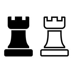Simple, flat rook (chess piece) icon. Two variations. Isolated on white