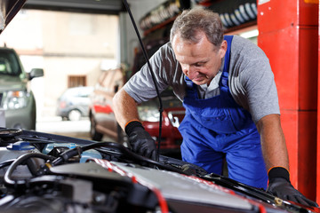 Mechanic repairing car