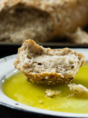 rustic crusty bread with olive oil dip