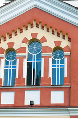 Stained glass window. Orthodox drawings on stained glass Windows.