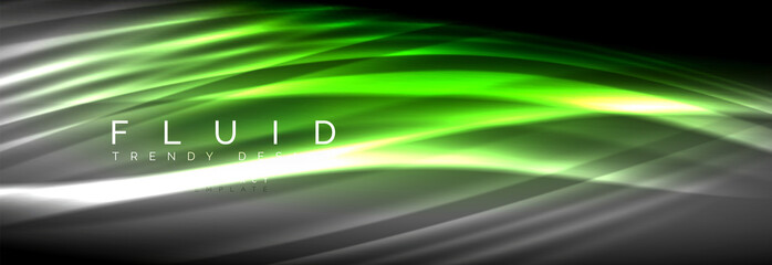 Neon glowing fluid wave lines, magic energy space light concept, abstract background wallpaper design