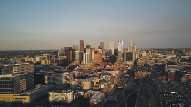 4k drone footage - City of Denver Colorado at Sunset