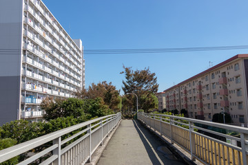 Fototapeta na wymiar Gyoda apartment complex / It is an apartment complex located in Funabashi-city, Chiba Prefecture. It was created by the Housing Corporation at the time, and operation began in March 1976.