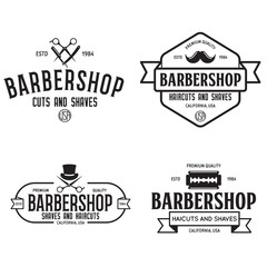 Set of vintage barbershop labels. Templates for the design of logos and emblems. Collection of barbershop - symbols razor, pole, scissors.
