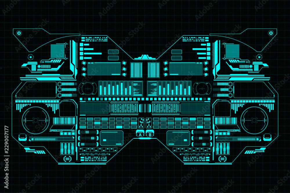Aufkleber HUD Futuristic Technology Interface Elements Panel Vector. Abstract Virtual Cyber Object Pack For Game App UI Illustration.