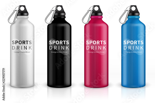 Download Sports Stainless Bottles Bike Metal Reusable Drink Flask 3d Realistic Vector Mockup Illustration Of Container Water For Sport Bike And Fitness Wall Mural Microone