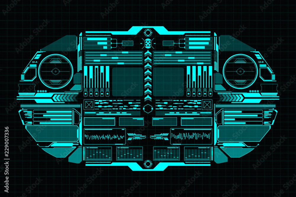 Aufkleber HUD Futuristic Technology Interface Elements Panel Vector. Abstract Virtual Cyber Object Pack For Game App UI Illustration