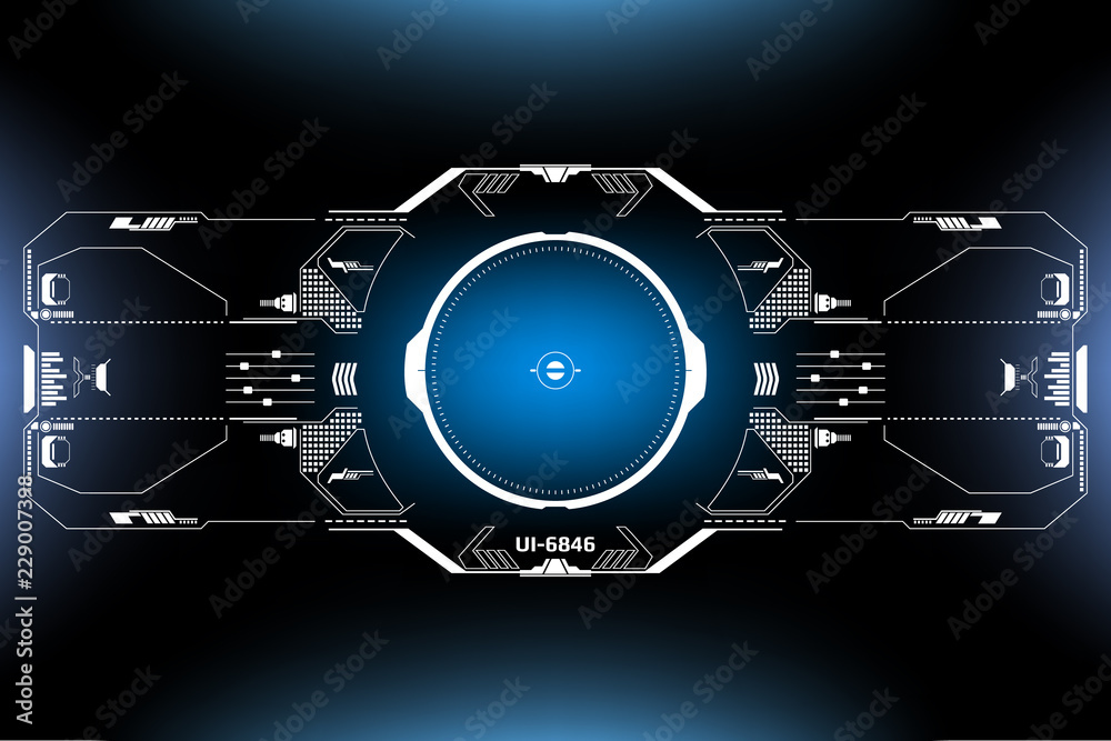 Aufkleber HUD Futuristic Technology Interface Screen Elements Panel Vector. Abstract Virtual Cyber Control Display Pack For Game App UI Illustration