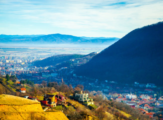 Aerial view on beautiful old town Brasov, Romania.