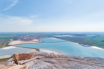 Industrial lakes with water. Part of the system of recycled water supply of underground salt mines