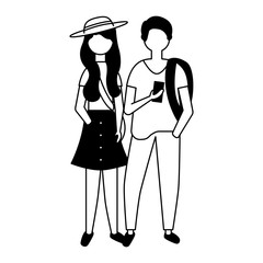 man and woman using mobile device