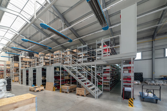 Factory warehouse spare parts. Storage and distribution of components
