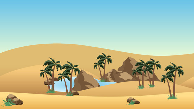 Desert landscape background with oasis