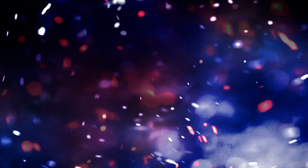 Empty abstract bokeh background and sparkles, sparkles, blur glare, neon light. Festive dark background.