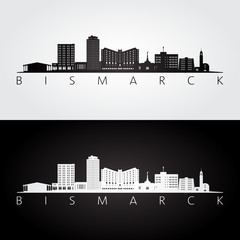 Bismarck, USA skyline and landmarks silhouette, black and white design, vector illustration.