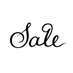 Hand drawn lettering. Sale. Black ink calligraphy on white background. Used for banner, poster design.