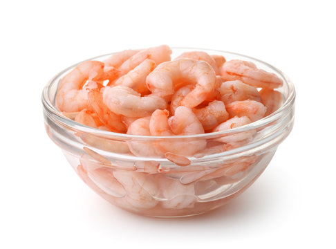 Glass Bowl Of Boiled Peeled Shrimps