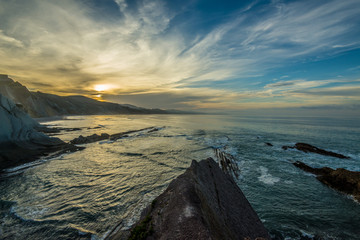 Zumaia flysch coast at sunset, Basque Country