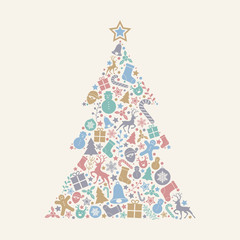 Concept of Christmas card with tree. Vector.