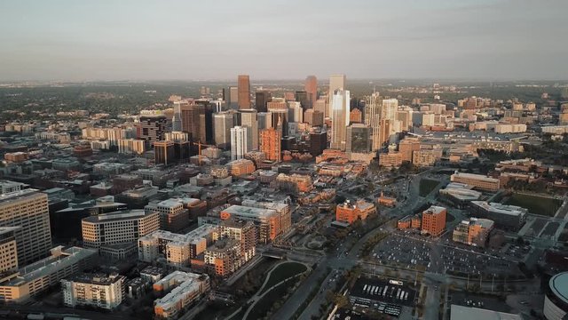 4k drone footage - City of Denver Colorado at Sunset