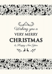 Decorative Christmas banner with decorations in retro style. Vector.