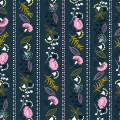 Naklejka premium Beautiful vintage vertical stripe Liberty flower seamless pattern . Floral meadow background for textile, f