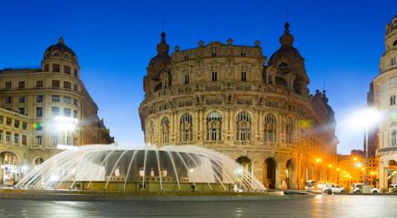 Fototapeta premium Evening view of Piazza de Ferrari, Genoa