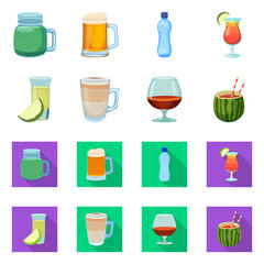 Vector illustration of drink and bar icon. Collection of drink and party vector icon for stock.