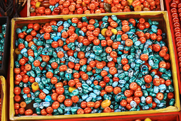 costume jewelery made of stone, coral, turquoise,