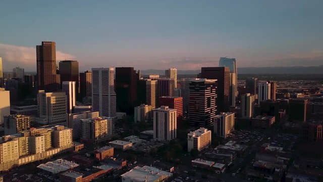 4k aerial drone footage - Skyline of Denver Colorado at Sunset