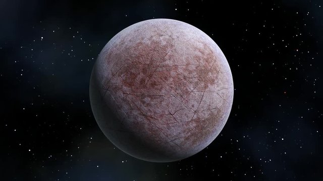 rotation of frozen ice planet or satellite (like Europa, Jupiter moon), 3d animation