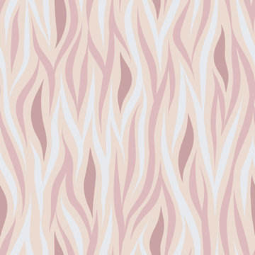 Seamless vector abstract wavy pattern with natural motif in pastel pink colors on light background