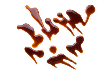 Puddle of tasty soy sauce isolated on a white background