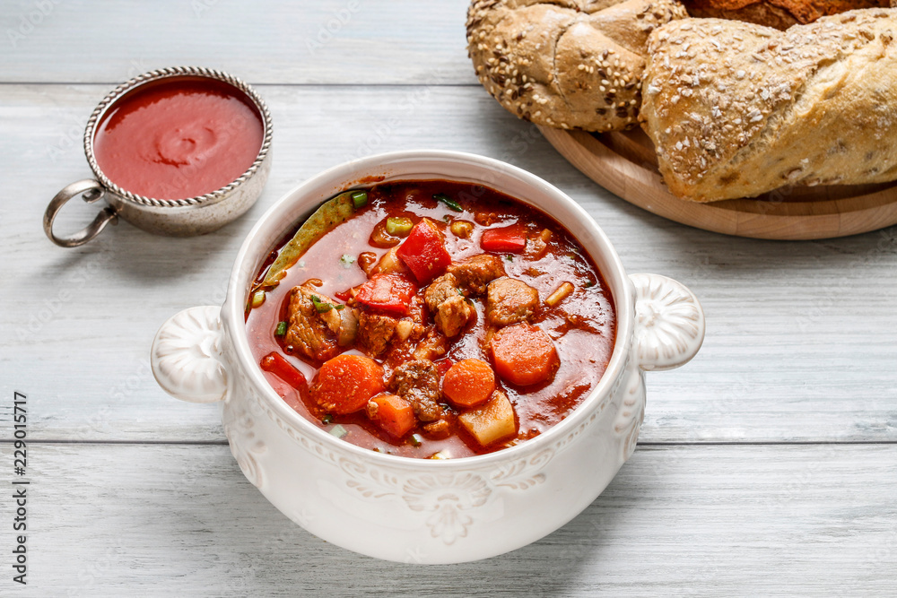 Sticker goulash soup on the table