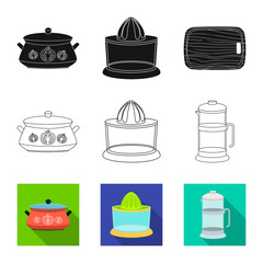 Isolated object of kitchen and cook sign. Set of kitchen and appliance stock symbol for web.