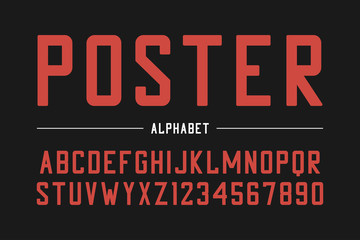 Fototapeta premium Strong sans serif font. High bold typeface, condensed alphabet with numbers. Vector illustration.