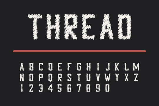 Embroidery Thread Font. Condensed Bold Typeface With Numbers. Vector Illustration.