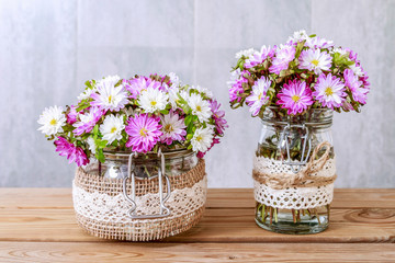 Bouquet of purple and white chrysanthemum flowers