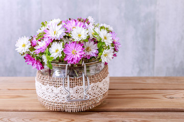 Bouquet of purple and white chrysanthemum flowers