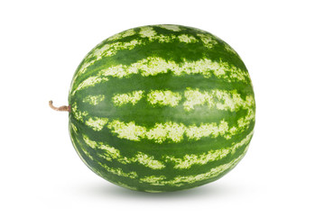 a one green tasty whole watermelon isolated on white background.