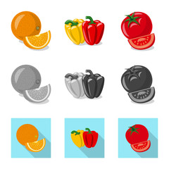 Vector design of vegetable and fruit logo. Set of vegetable and vegetarian stock vector illustration.