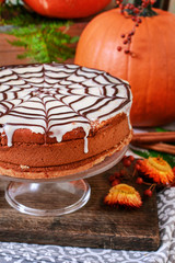 Halloween chocolate spider web cake