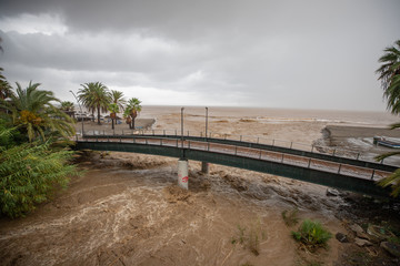 Fototapeta na wymiar Flooding and torrential rain in Estepona, Malaga, Spain on 21.10.2018