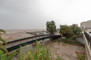 Fototapeta na wymiar Flooding and torrential rain in Estepona, Malaga, Spain on 21.10.2018